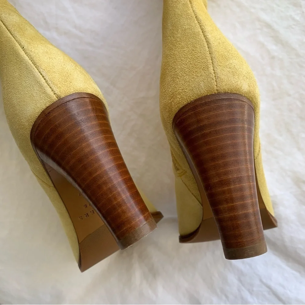 Sezane Anaelle Thigh High Suede Leather Over The Knee Pointy Boots Lemon Yellow
